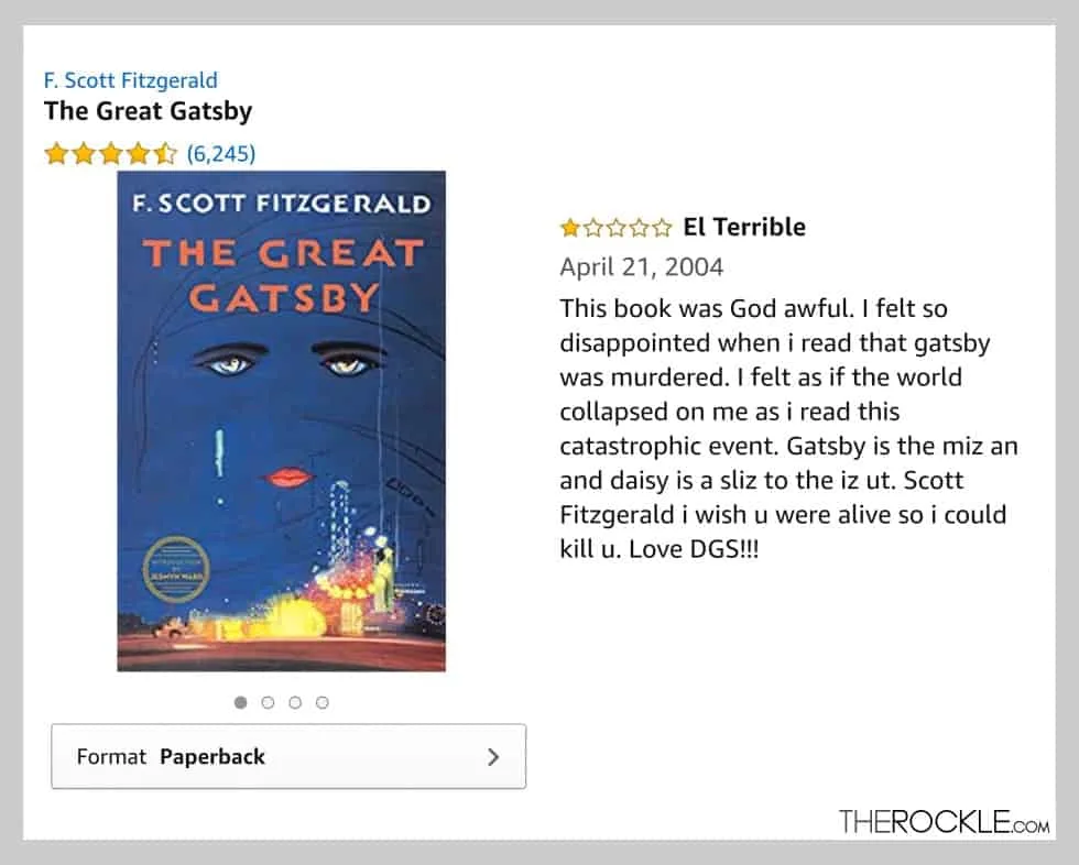 Funny Amazon reviews for classic books: F. Scott Fitzgerald - The Great Gatsby