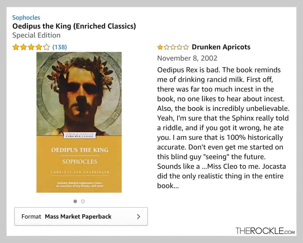 Funny Amazon Reviews for classic books: Sophocles - Oedipus Rex