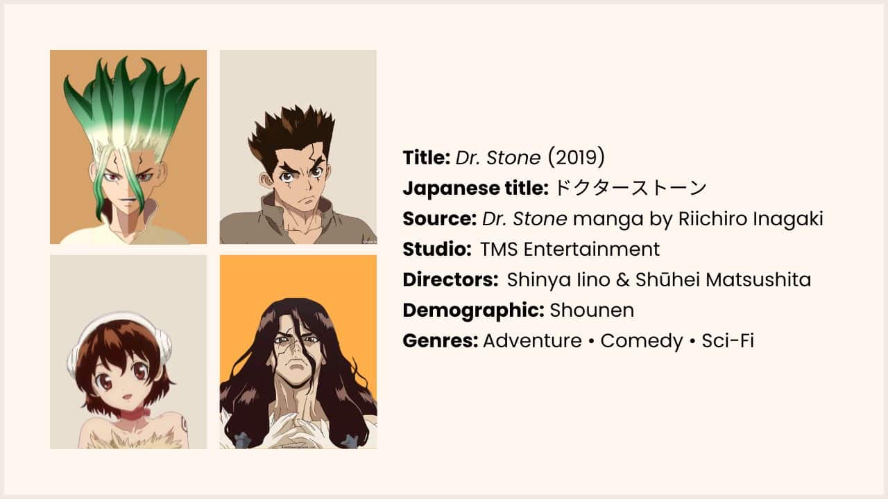 Dr. Stone anime info listed: directors, studio, manga, genres, demographic