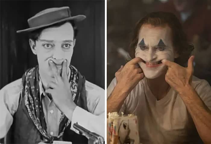 Ray Bolger as Scarecrow from The Wizard of Oz and Joaquin Phoenix as Joker 
