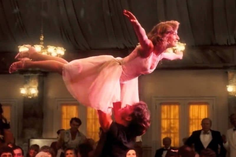 Patrick Swayze and Jennifer Grey as Baby and Johnny in Dirty Dancing, 80s romantic comedy