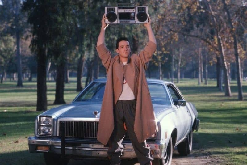 John Cusack as Lloyd in boombox scene in Say Anything, 80s romance film