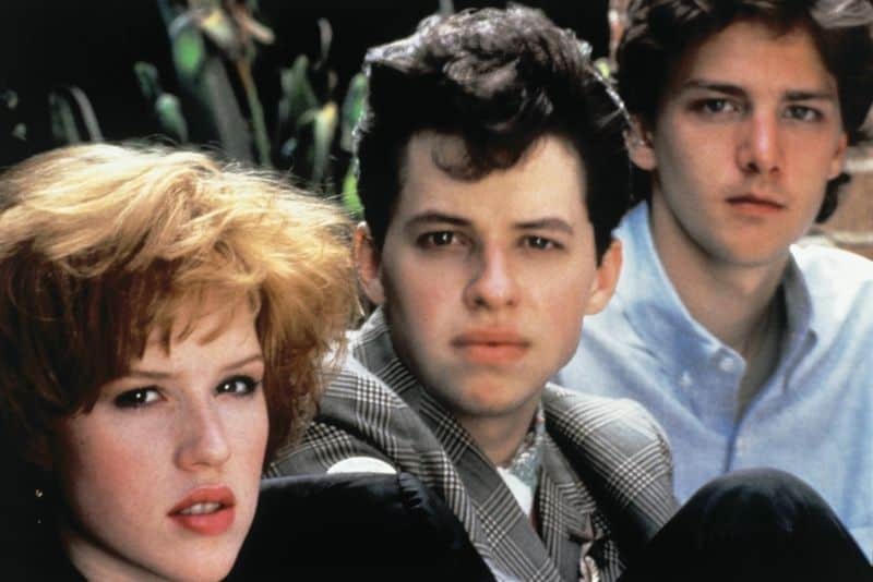 Molly Ringwald, Jon Cryer and Andrew McCarthy as Andie, Duckie and Blane in Pretty in Pink, romantic comedy from the 80s