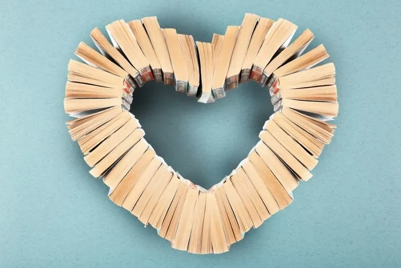 books stacked in the heart shape