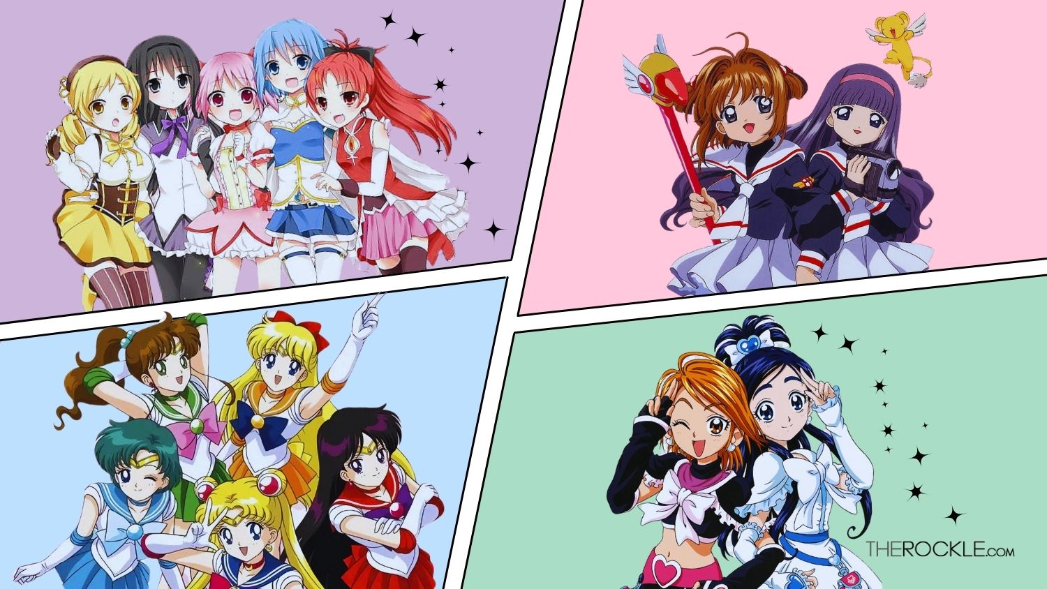 A collage of protagonists from magical girl anime